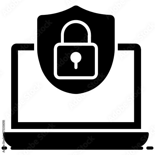  Padlock inside shield inside laptop, laptop protection icon 