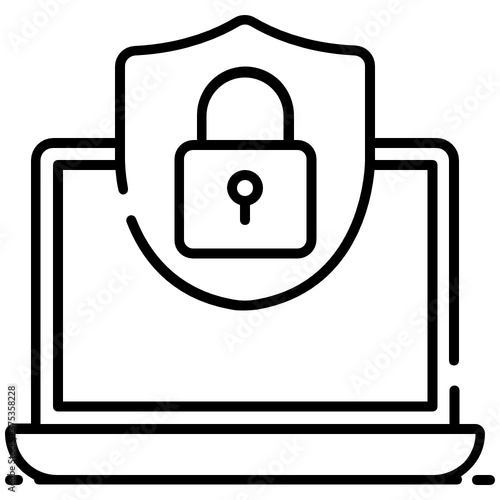  Padlock inside shield inside laptop, laptop protection icon 