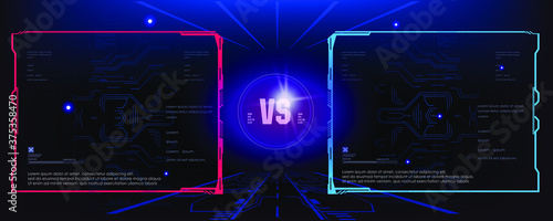 VS, Versus. Screen battles. Fight card template in futuristic design with HUD elements. User interface for video games. Concept background. Confrontation screen