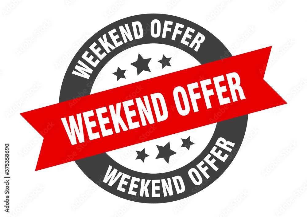 Fototapeta premium weekend offer sign. round ribbon sticker. isolated tag