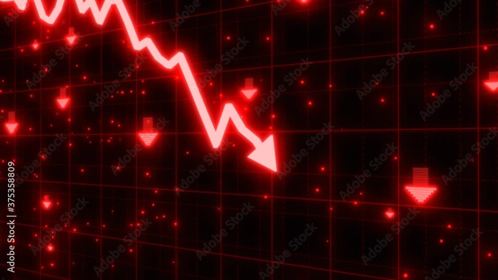 Stock Market Crash Of Red Arrow Graph Going Down Into Recession 4k