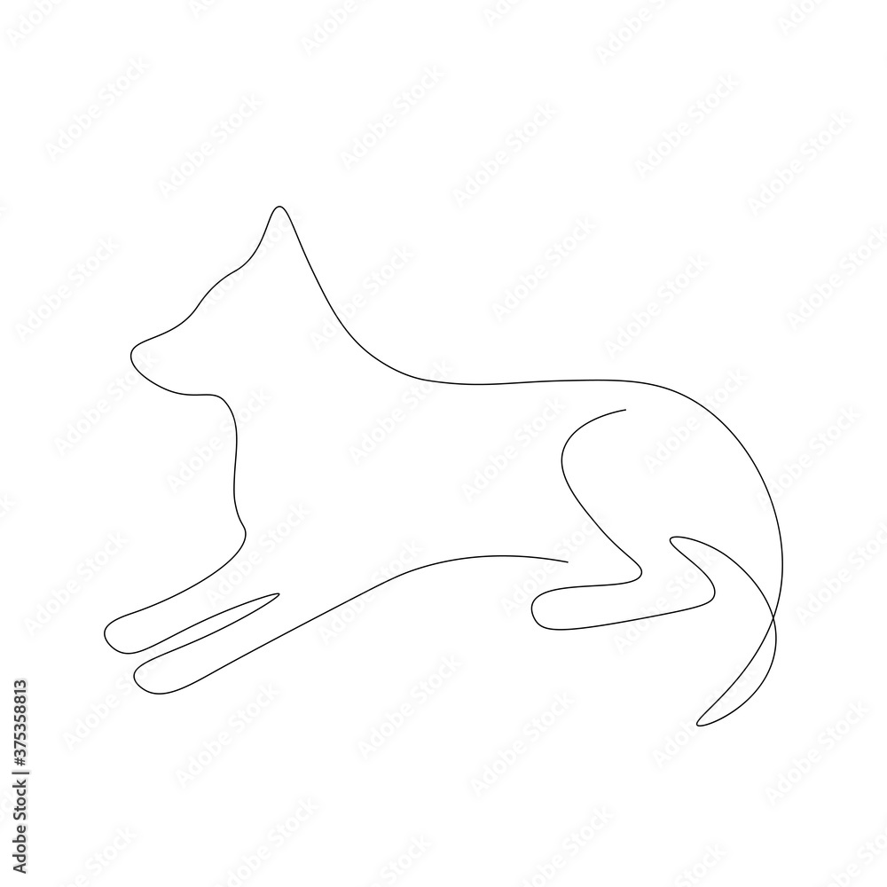 Dog one line drawing on white background, vector illustration