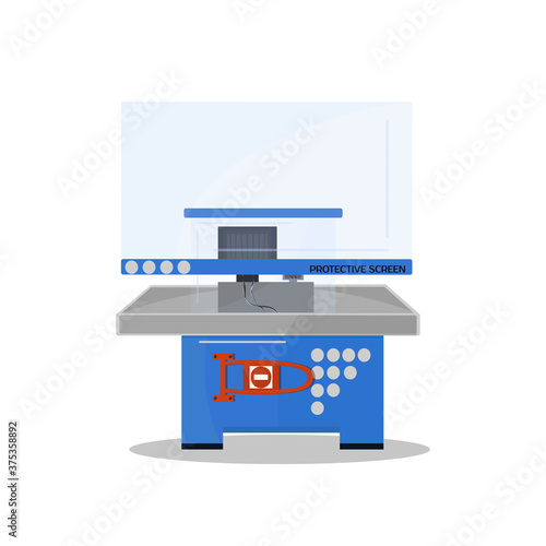 Supermarket cashbox equipped with a coronavirus protective screen isoleted on white background.
