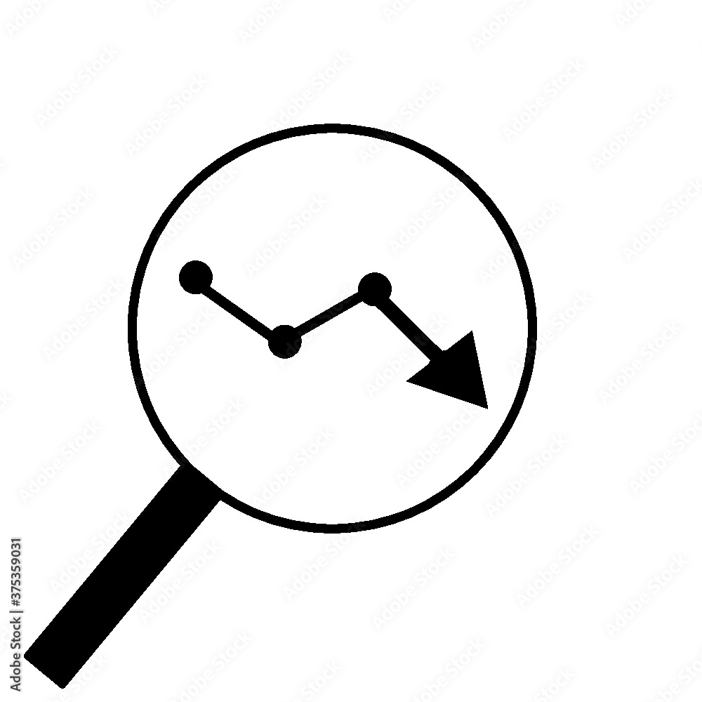 vector finance on the decline with a black magnifying glass vector finance on the decline with a black magnifying glass