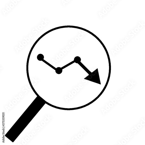 vector finance on the decline with a black magnifying glass