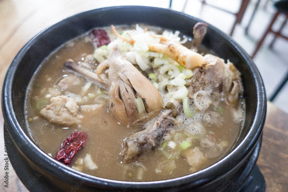 Samgyetang, or Traditional Korean Ginseng Chicken Soup. Samgyetang, or Traditional Korean Ginseng Chicken Soup.
