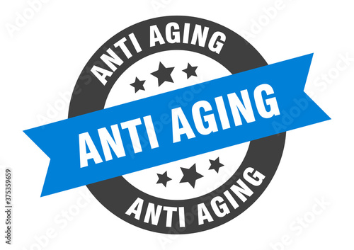 anti aging sign. round ribbon sticker. isolated tag