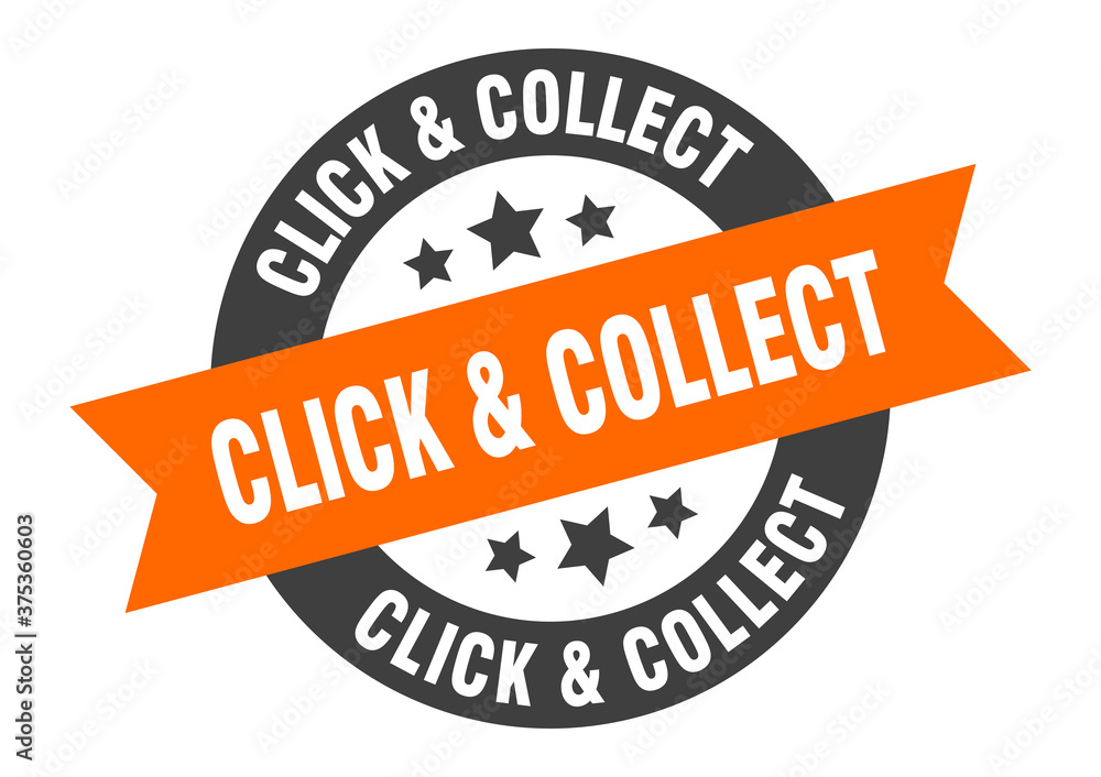 Fototapeta premium click & collect sign. round ribbon sticker. isolated tag