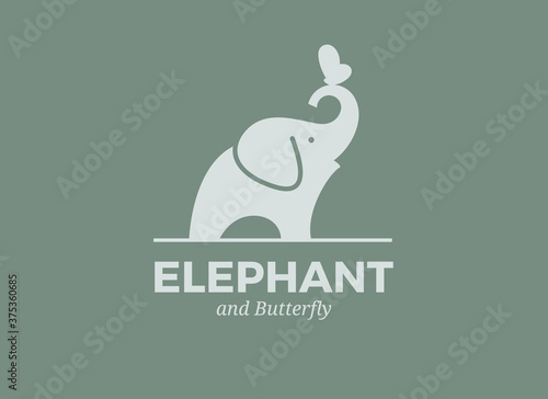 Картината върху платно Elephant and butterfly logo with text