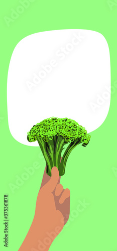 Girl's hand shows broccoli to the viewer