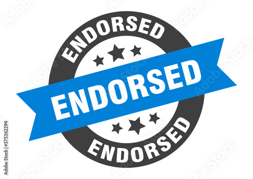 endorsed sign. round ribbon sticker. isolated tag