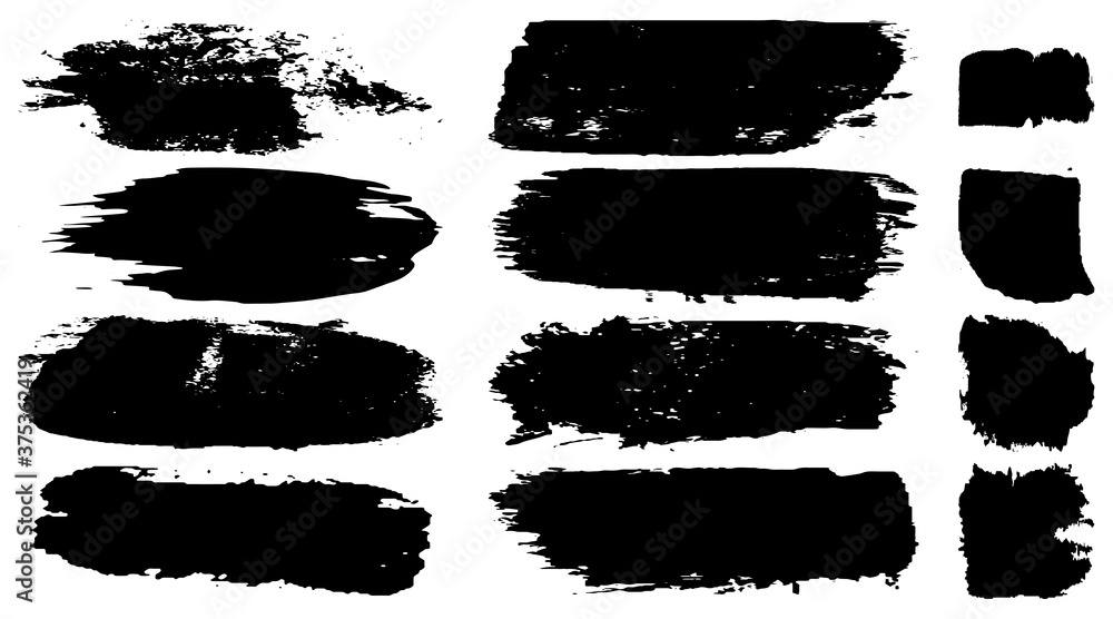 A collection of brush strokes with a dry brush. Black paint. Blots of ink A collection of brush strokes with a dry brush. Black paint. Blots of ink