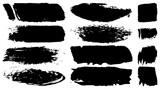 A collection of brush strokes with a dry brush. Black paint. Blots of ink