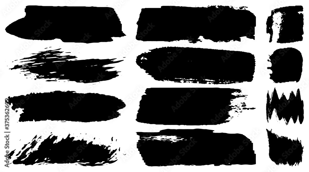 A collection of brush strokes with a dry brush. Black paint. Blots of ink A collection of brush strokes with a dry brush. Black paint. Blots of ink