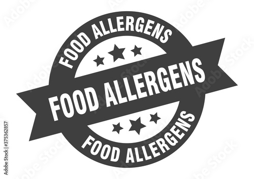 food allergens sign. round ribbon sticker. isolated tag