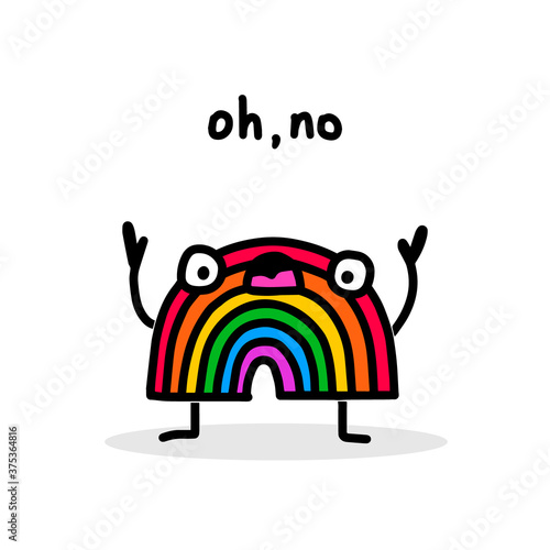 Oh no expressive rainbow hand drawn vector illustration in cartoon doodle style