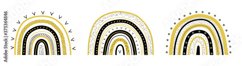 Set of 3 rainbow illustrations in Scandinavian style isolated on white background.