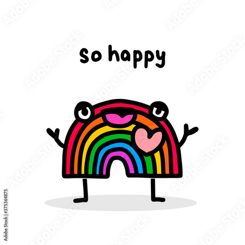 So happy hand drawn vector illustration in cartoon doodle style rainbow cheerful