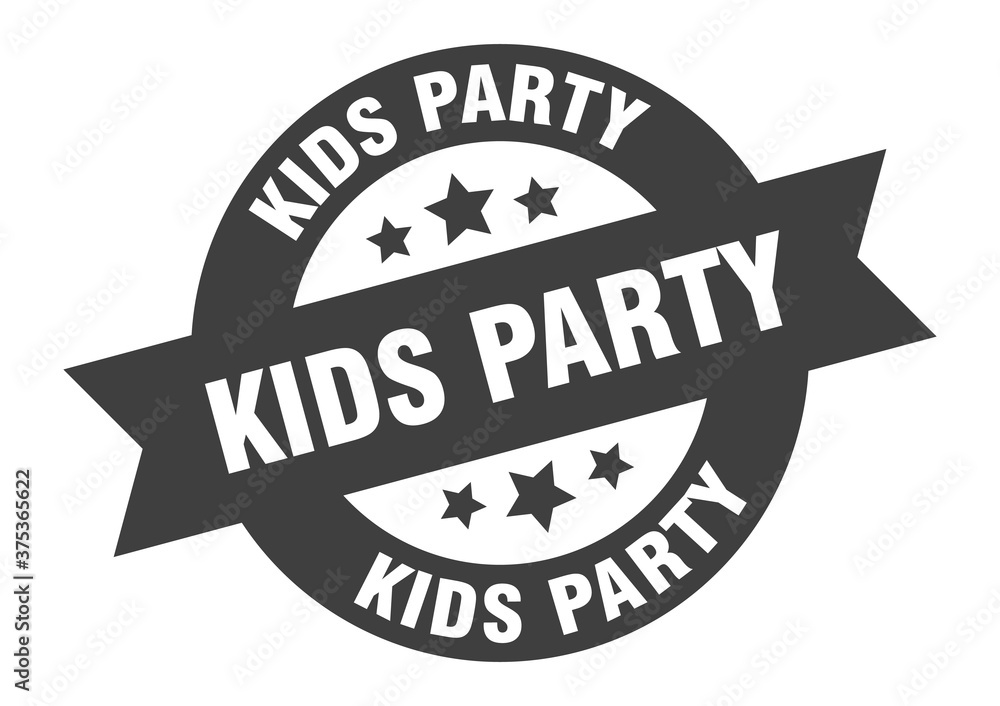Fototapeta premium kids party sign. round ribbon sticker. isolated tag
