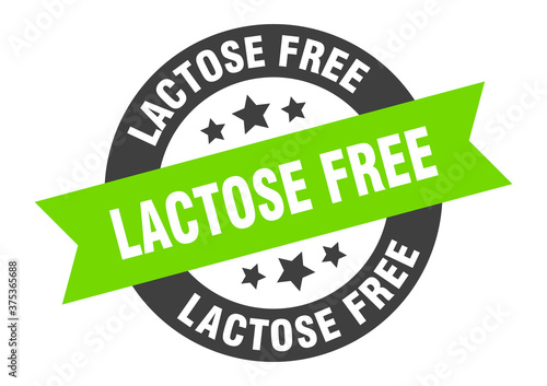 lactose free sign. round ribbon sticker. isolated tag