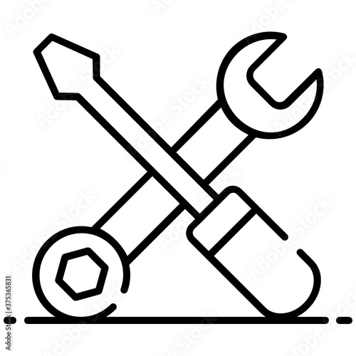 
Maintenance tools, screwdriver with spanner in flat style  

