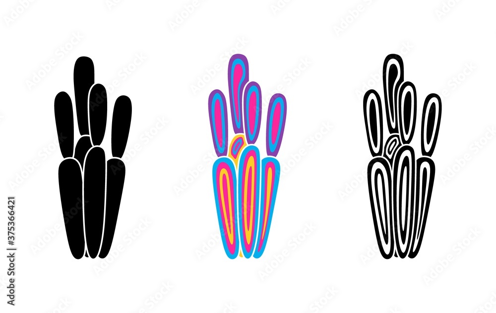 Obraz premium Vector illustration of cacti isolated on a white background. Icons, silhouettes of cacti. Mexican desert cactus, tropical plants, summer garden. Abstract creative decorative cactus, succulent, aloe