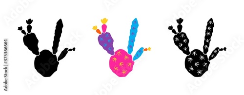 Vector illustration of cacti isolated on a white background. Icons, silhouettes of cacti. Mexican desert cactus, tropical plants, summer garden. Abstract creative decorative cactus, succulent, aloe