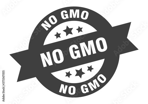 no gmo sign. round ribbon sticker. isolated tag