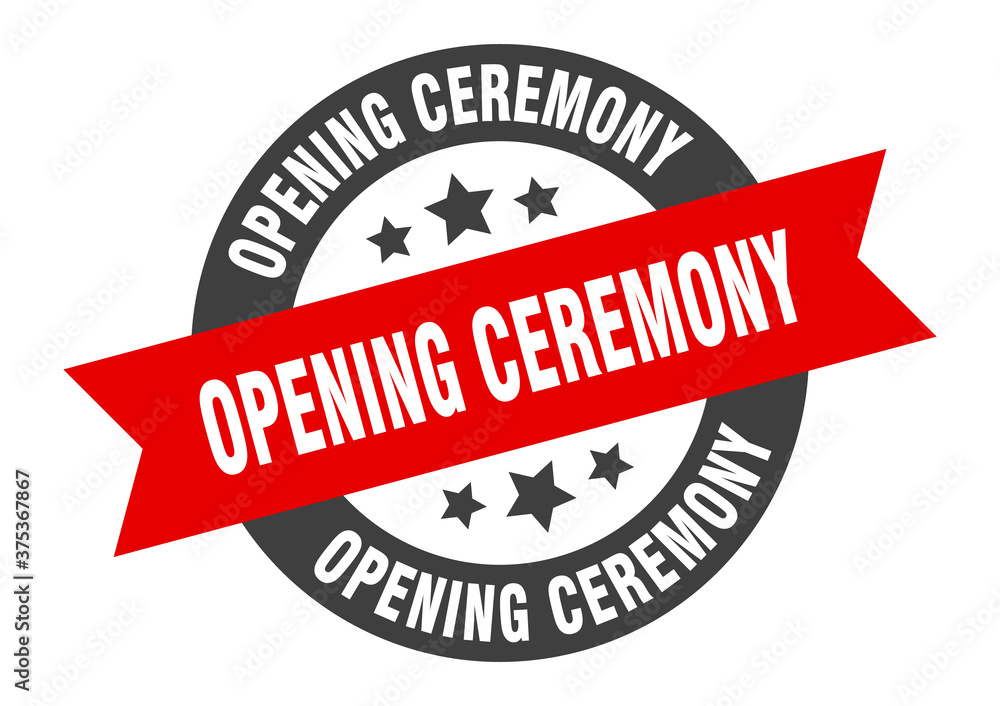 Fototapeta premium opening ceremony sign. round ribbon sticker. isolated tag