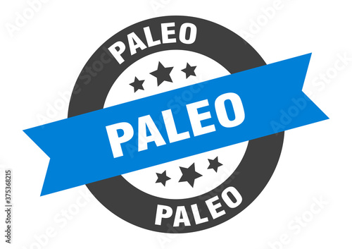 paleo sign. round ribbon sticker. isolated tag
