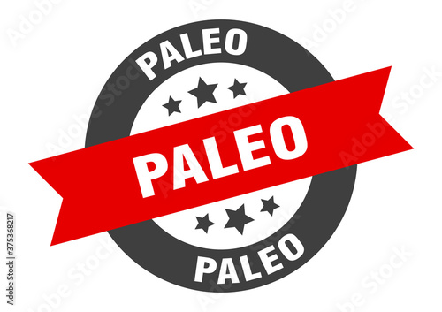 paleo sign. round ribbon sticker. isolated tag