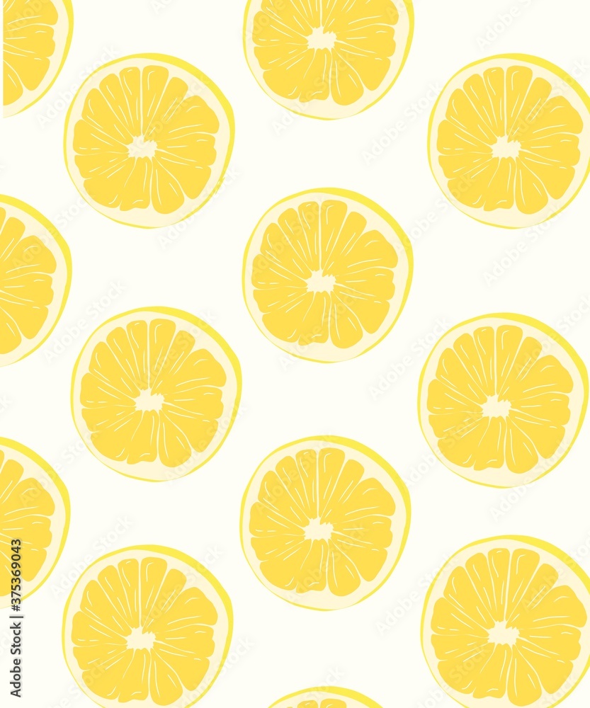 Ilustración de un patrón con rodajas de limón con fondo blanco
