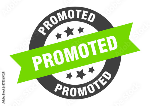 promoted sign. round ribbon sticker. isolated tag