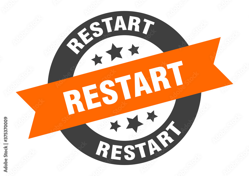 Fototapeta premium restart sign. round ribbon sticker. isolated tag