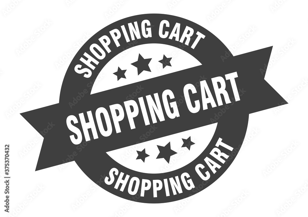 shopping cart sign. round ribbon sticker. isolated tag