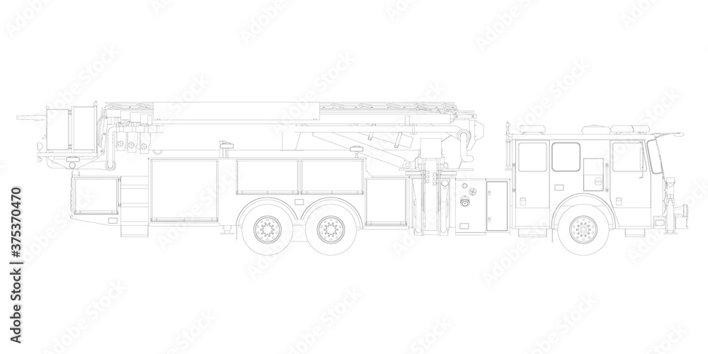Outline of a fire truck from black lines isolated on a white background