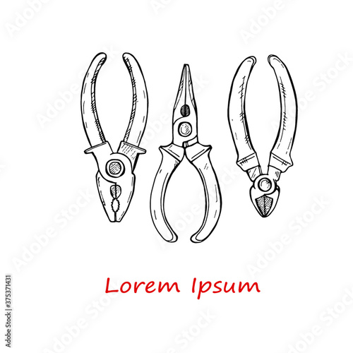 Hand drawn nippers and  pasatis. House repair tools  vector collection