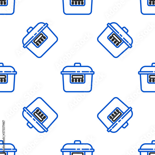 Line Slow cooker icon isolated seamless pattern on white background. Electric pan. Colorful outline concept. Vector.