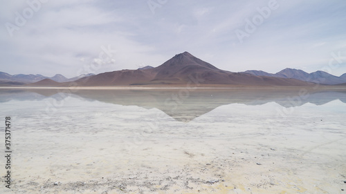 Laguna blanca with perfect reflection in Bolivia