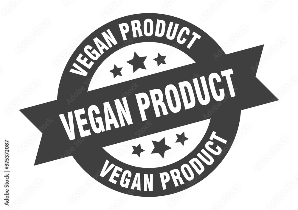 vegan product sign. round ribbon sticker. isolated tag