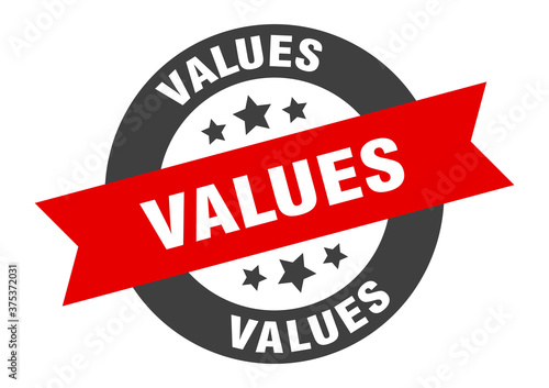 values sign. round ribbon sticker. isolated tag