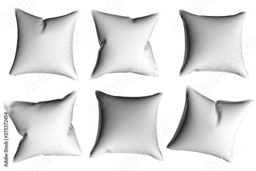 Set with white pillows isolated on white background. 3D. Vector illustration