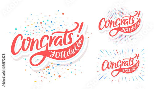 Congrats, you did It. Greeting banners set. Vector lettering. photo