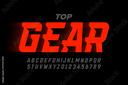 Speed sport style modern font, alphabet and numbers