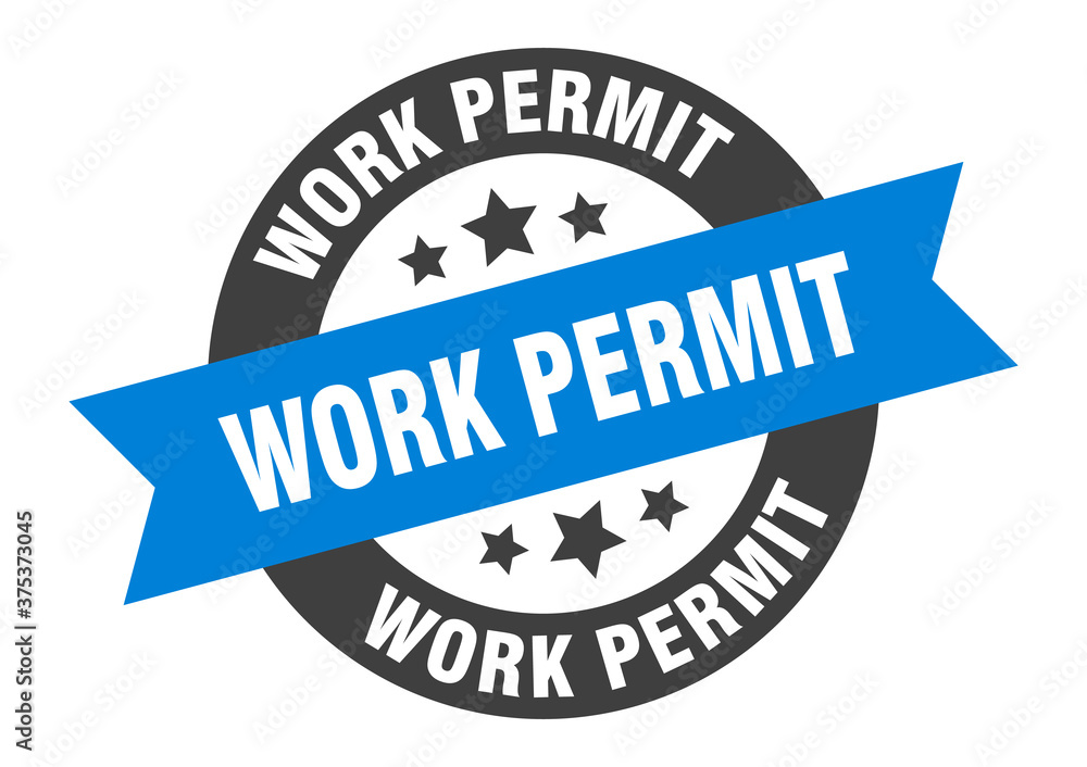 Fototapeta premium work permit sign. round ribbon sticker. isolated tag