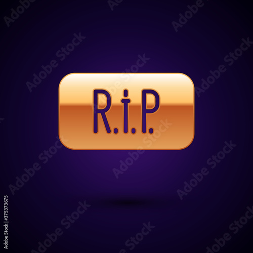 Gold Speech bubble rip death icon isolated on black background. Vector.