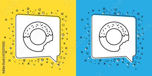 Set line Donut with sweet glaze icon isolated on yellow and blue background. Vector.