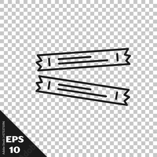 Black line Sugar stick packets icon isolated on transparent background. Blank individual package for bulk food products as coffee, salt, spices. Vector.