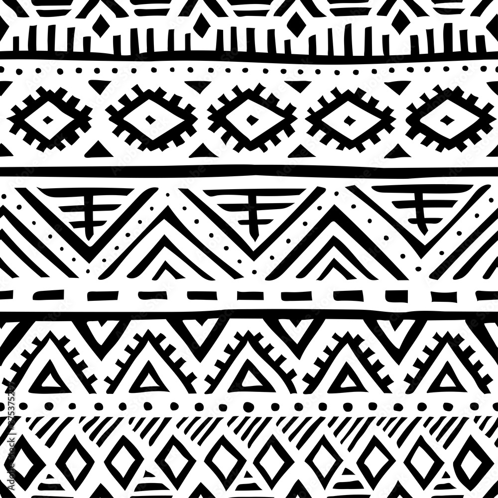 Seamless ethnic pattern. Handmade. Horizontal stripes. Black and white print for your textiles. Vector illustration. Seamless ethnic pattern. Handmade. Horizontal stripes. Black and white print for your textiles. Vector illustration.