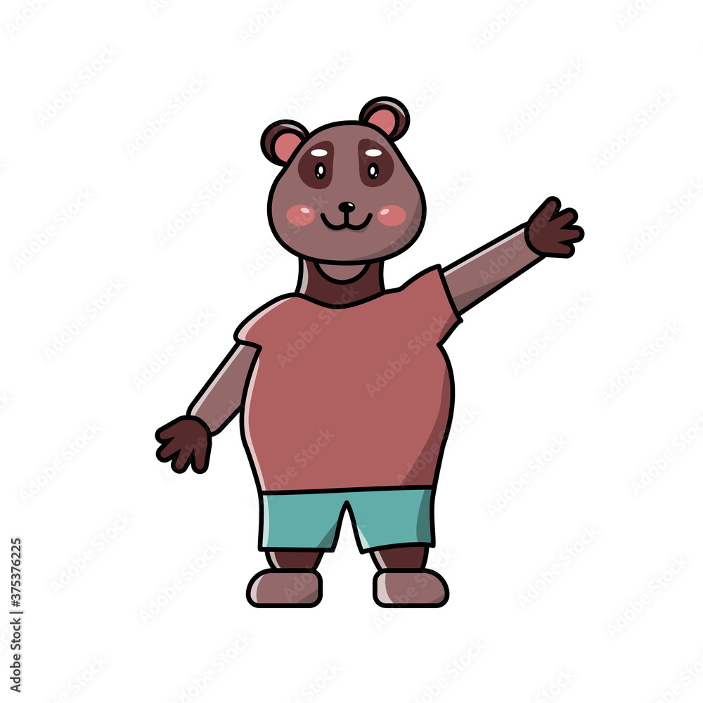 Vector character. Illustration of animals. Big bear in clothes waving his paw Vector character. Illustration of animals. Big bear in clothes waving his paw